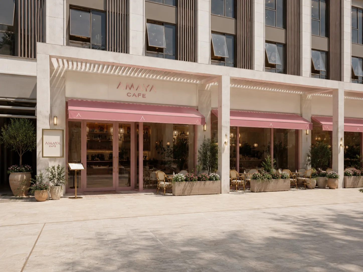 AMAYA CAFE Cairo storefront with rose awnings
